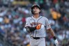 San Francisco Giants' Jung Hoo Lee walks to the dugout after hitting a line out during the first inning of a baseball game against the Athletics, Saturday, May 16, 2026, in West Sacramento, Calif. (AP Photo/Sara Nevis)