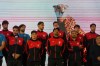 Iran's national soccer team players stand onstage as they are greeted by a crowd during a pro-government gathering before their departure for training and friendly matches in Turkey ahead of the World Cup at Islamic Revolution Square in Tehran, Iran, Wednesday, May 13, 2026. (AP Photo/Vahid Salemi)