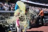 San Francisco Giants' Harrison Bader is doused by Willy Adames while being interviewed after a baseball game against the Chicago White Sox Saturday, May 23, 2026, in San Francisco. (AP Photo/Jeff Chiu)