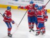 Canadiens winger Ivan Demidov (93) celebrates his goal against the Buffalo Sabres with Nick Suzuki (14), Juraj Slafkovsky (20), Lane Hutson (48) and Cole Caufield (13) in Montreal on Saturday, May 16, 2026. THE CANADIAN PRESS/Christinne Muschi