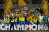 Mamelodi Sundowns' team celebrates after winning the CAF Champions League final soccer match between AS FAR Rabat and Mamelodi Sundowns, in Rabat, Morocco, Sunday, May 24, 2026. (AP Photo/Mosa'ab Elshamy)