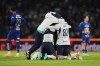 Cruz Azul players celebrate after beating Pumas during the Mexican soccer league second leg final match in Mexico City, Sunday, May 24, 2026. (AP Photo/Fernando Llano)