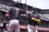 Arizona Diamondbacks' Gabriel Moreno, right, is congratulated by Tommy Troy (9) after hitting a home run against the San Francisco Giants during the third inning of a baseball game Monday, May 25, 2026, in San Francisco. (AP Photo/Jeff Chiu)
