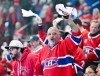 Montreal Canadiens fans cheer on their team as they come on to the ice for warmups before the Canadiens face the Carolina Hurricanes in third round, Game 3, NHL playoff action in Montreal on Monday, May 25, 2026. THE CANADIAN PRESS/Graham Hughes