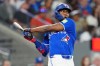 Toronto Blue Jays' Jesús Sánchez (12) hits a homer against the Miami Marlins during sixth inning MLB action in Toronto on Tuesday May 26, 2026. THE CANADIAN PRESS/Frank Gunn