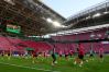 Rayo's players work out during a training session ahead of the Europa Conference League final soccer match between Crystal Palace and Rayo Vallecano in Leipzig, Germany, Tuesday, May 26, 2026. (AP Photo/Michael Probst)
