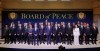 FILE - President Donald Trump stands with other World leaders before a Board of Peace meeting at the U.S. Institute of Peace, Feb. 19, 2026, in Washington. (AP Photo/Mark Schiefelbein, File)