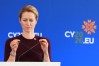 European Union foreign policy chief Kaja Kallas talks to the media after the Informal meeting of EU Foreign ministers, in the port city of Limassol, Cyprus, Thursday, May 28, 2026. (AP Photo/Petros Karadjias)