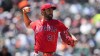 Los Angeles Angels pitcher Grayson Rodriguez throws during the first inning of a baseball game against the Detroit Tigers, Thursday, May 28, 2026, in Detroit. (AP Photo/Paul Sancya)