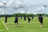 United States soccer players work on a drill at the new national training complex, Thursday, May 28, 2026, in Fayetteville, Ga., ahead of the 2026 World Cup soccer tournament. (AP Photo/Ronald Blum