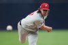 Philadelphia Phillies starting pitcher Aaron Nola works against a San Diego Padres batter during the first inning of a baseball game Tuesday, May 26, 2026, in San Diego. (AP Photo/Gregory Bull)