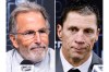 FILE - This photo combination shows Vegas Golden Knights head coach John Tortorella, left, April 24, 2026, in Salt Lake City and Carolina Hurricanes head coach Rod Brind'Amour in Raleigh, N.C., May 21, 2026. (AP Photo/Melissa Majchrzak, Karl DeBlaker, file)