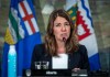 Alberta Premier Danielle Smith speaks at a closing news conference of a meeting of western premiers in Kananaskis, Alta., Tuesday, May 26, 2026. THE CANADIAN PRESS/Jeff McIntosh