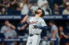 Detroit Tigers' Riley Greene celebrates his home run against the Tampa Bay Rays during the seventh inning of a baseball game Tuesday, June 2, 2026, in St. Petersburg, Fla. (AP Photo/Mike Carlson)
