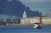A plumes of black smoke is seen over the port of St. Petersburg, Russia, Wednesday, June 3, 2026, after a Ukrainian drone attack. (AP Photo)