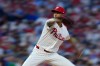 Philadelphia Phillies' Cristopher Sánchez pitches during the seventh inning of a baseball game against the San Diego Padres on Wednesday, June 3, 2026, in Philadelphia. (AP Photo/Matt Slocum)
