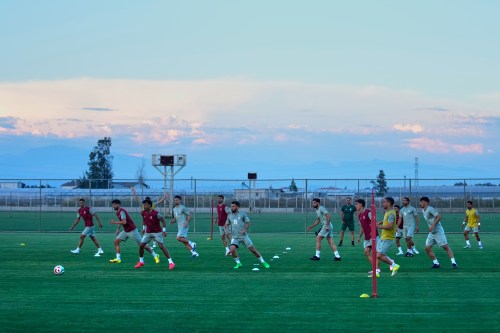 Iran's players work out during a training session, in Antalya, southern Turkey, Tuesday, June 2, 2026, ahead of the World Cup soccer tournament. (AP Photo/Khalil Hamra)
