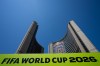 FIFA World Cup 2026 branding is displayed on City Hall during a FIFA World Cup Trophy Tour event at Nathan Phillips Square in Toronto on Monday, May 25, 2026. THE CANADIAN PRESS/Arlyn McAdorey