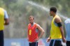 England forward Harry Kane stands near sprinklers during a training session for the national soccer team in Palm Beach Gardens, Fla., Tuesday, June 2, 2026, ahead of the World Cup soccer tournament. (AP Photo/Rebecca Blackwell)