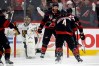 Carolina Hurricanes' Jordan Staal (11) celebrates after his goal against Vegas Golden Knights goaltender Carter Hart (79) during the third period in Game 2 of the NHL hockey Stanley Cup Final series in Raleigh, N.C., Thursday, June 4, 2026. (AP Photo/Karl DeBlaker)