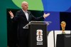 FIFA President Gianni Infantino makes comments during the opening ceremony of the International Broadcast Center Monday, June 1, 2026, in Dallas. (AP Photo/Tony Gutierrez)