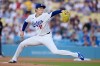Los Angeles Dodgers starting pitcher Roki Sasaki throws to the plate during the first inning of a baseball game against the Los Angeles Angels, Friday, June 5, 2026, in Los Angeles. (AP Photo/Mark J. Terrill)