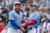 Atlanta Braves' Dominic Smith, left, reacts with teammate Mike Yastrzemski, right, after the Braves defeated the Pittsburgh Pirates in a baseball game, Saturday, June 6, 2026, in Atlanta. (AP Photo/Erik S. Lesser)