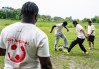 Players with the Canadian Street Soccer Association National tournament play a game of keep away outside during a national forum at Université de Montréal, in Montreal on Friday, June 5, 2026. THE CANADIAN PRESS/Christinne Muschi
