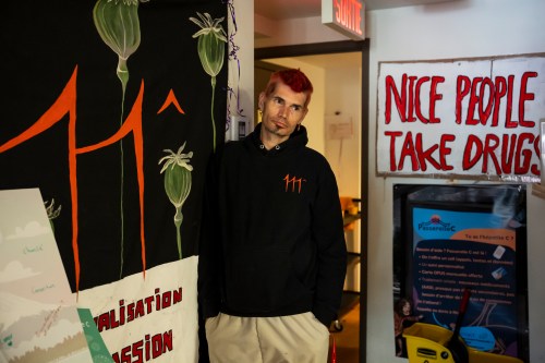 Christopher Kucyk poses for a photograph at the harm reduction clinic Meta dâAme during a workshop where lawyers met with eligible class action claimants, in Montreal on Thursday, May 28, 2026. THE CANADIAN PRESS/Christopher Katsarov