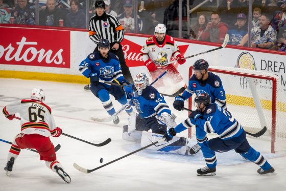 The Manitoba Moose are hosting the visiting Grand Rapids Griffins in a best-of-five series in the American Hockey League Calder Cup playoffs. The Moose earned a 1-0 victory over the Griffins in Game 1. (Brook Jones / Free Press)