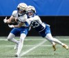 Winnipeg Blue Bombers' Trey Vaval (23) defends against Joey Corcoran (81) during their CFL football training camp in Winnipeg on Monday, May 11, 2026. THE CANADIAN PRESS/John Woods