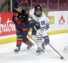 Calyb Moore scored the game-tying goal in the final four minutes of Niverville's semi-final win. (Cassidy Dankochik The Carillon)