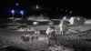 Artist’s rendering depicting astronauts, habitats, rovers, power systems, and cargo operations supporting sustained human activities at the Moon Base near the lunar South Pole. (NASA)