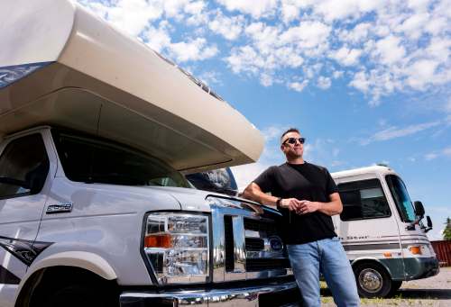 Michael McNaught, President and CEO of RVezy Ottawa, is seen with his RV in Ottawa, on Wednesday, June 17, 2026. THE CANADIAN PRESS/Justin Tang