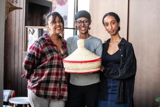 From left: Hanan Salim, Tammy Fekadu, and Samra Solomon at Baro restaurant (Mikaela MacKenzie / Free Press)