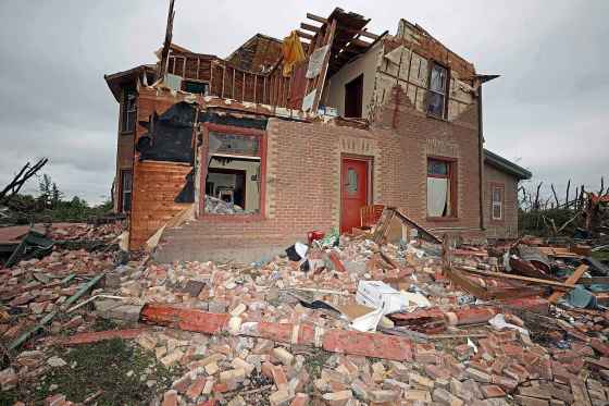 The home belonging to Brian and Bernadine Brown south of Rossburn on Monday after a powerful tornado hit the property Sunday evening. (Tim Smith/The Brandon Sun)