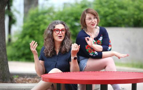 RUTH BONNEVILLE / FREE PRESS
                                Patty Wiens (left) and Sam Beiko want people to head to the ballot box this fall.