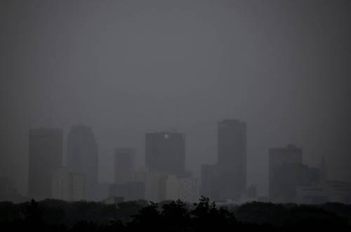 Heavy clouds were seen over Winnipeg as a storm rolled into southern Manitoba and tornados were reported in rural areas on Tuesday. (John Woods / Free Press)