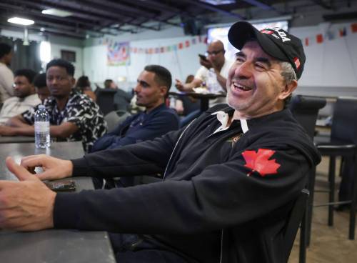 RUTH BONNEVILLE / FREE PRESS
                                Mark Seburn, who was enjoying the Canada-Bosnia and Herzegovina soccer match at X-Cues&rsquo; Café & Lounge Friday afternoon, says the sport has helped bring his family together.