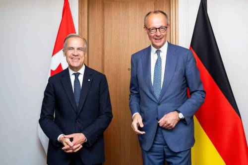 CHRISTOPHER KATSAROV / THE CANADIAN PRESS
                                Prime Minister Mark Carney (left) with German Chancellor Friedrich Merz during the G7 summit in Evian-les-Bains, France, on Wednesday.