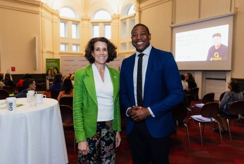 VINCE BLAIS 
                                Karen Greve Young, CEO of Futurpreneur, and Manitoba Business Minister Jamie Moses in Winnipeg on Monday.