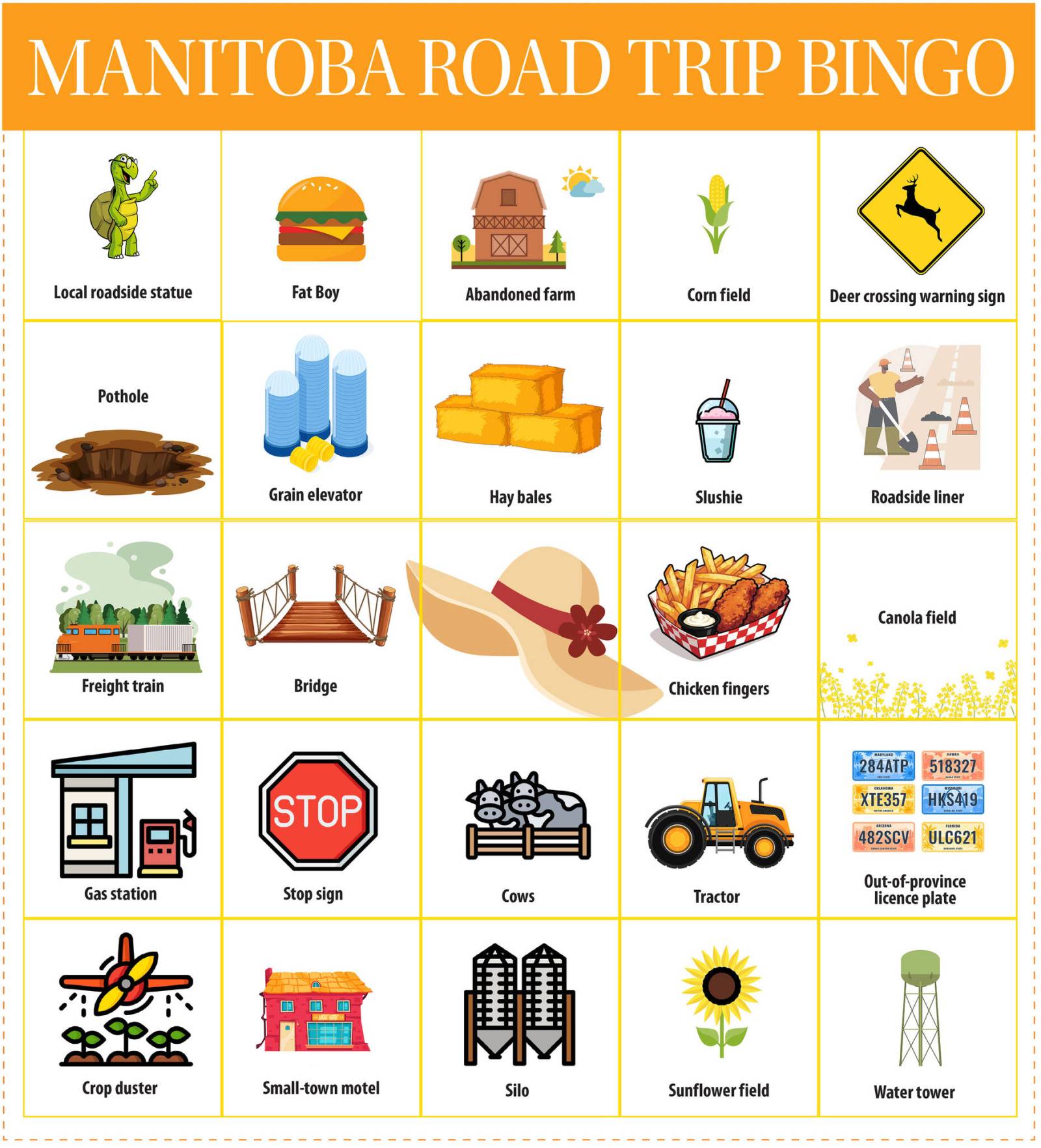 A bingo card to help fill your Manitoba summer