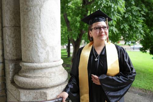 Ruth Bonneville / Free Press Jolene Sumner can&rsquo;t hold back her tears of joy as she wears her cap and gown.