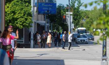 MIKE DEAL / FREE PRESS
                                Pedestrian traffic along Main Street close to Logan Avenue on Thursday.