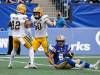 John Woods / THE CANADIAN PRESS
                                Winnipeg Blue Bombers quarterback Zach Collaros got sacked for an eight-yard loss on the very first play of the game Thursday night against the Edmonton Elks.