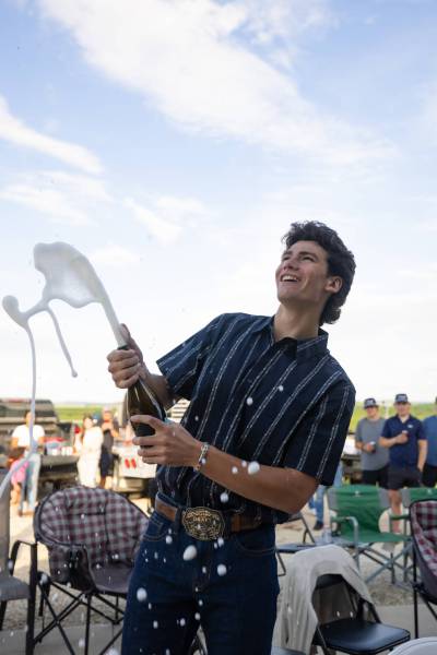 Matthew Merkel / FREE PRESS
                                Nervous moments gave way to joy for Carson Carels, on the family farm near Cypress River, when the Calgary Flames called his name and the champagne started flowing.