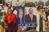 Supporters of Ethiopia's ruling party hold a large portrait of Prime Minister Abiy Ahmed at a rally ahead of the national elections in Addis Ababa, Ethiopia, Tuesday, May 26, 2026. (AP Photo/Amanuel Sileshi)