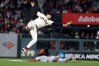 Washington Nationals shortstop CJ Abrams, right, steals second base as San Francisco Giants shortstop Willy Adames fields the throw during the ninth inning of a baseball game in San Francisco, Monday, June 8, 2026. (AP Photo/Jed Jacobsohn)