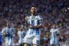 Argentina forward Lionel Messi (10) reacts after scoring on a free kick during the second half of an international friendly match against Iceland, Tuesday, June 9, 2026, in Auburn, Ala. (AP Photo/Butch Dill)