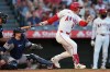 Los Angeles Angels Wade Meckler (53) watches his 2-run double against the Houston Astros during the second inning of a baseball game Tuesday, June 9, 2026, in Anaheim, Calif. (AP Photo/Scott Strazzante)